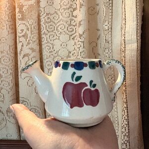 Hand-Painted White Ceramic Teapot with Red Apple Motif